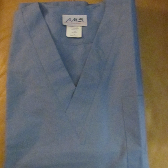 Blue AMS Scrub Tops SMALL V-neck Left Chest Pocket - Picture 1 of 5